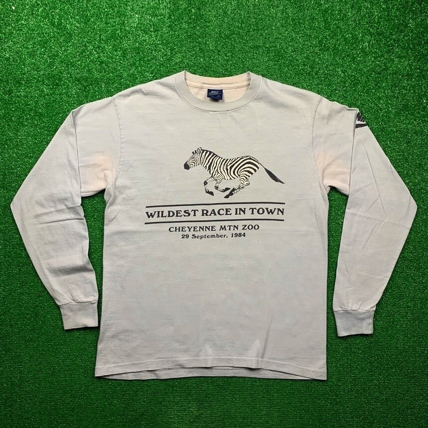 Vintage Nike T Shirt USA Rare 1984 Running LS 80s Zebra Wild Race Cheyenne Zoo