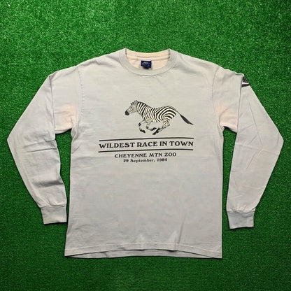 Vintage Nike T Shirt USA Rare 1984 Running LS 80s Zebra Wild Race Cheyenne Zoo