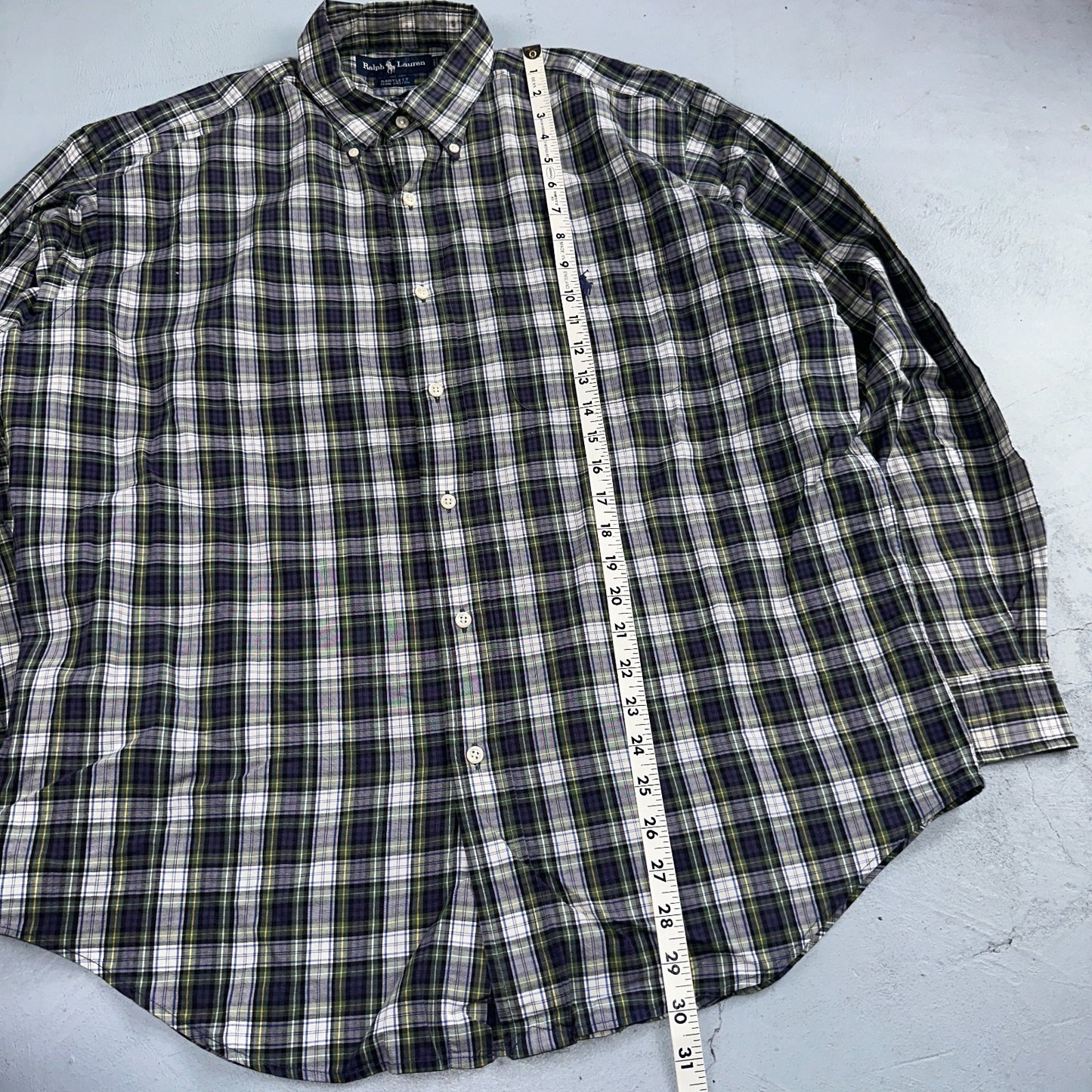 Polo Ralph Lauren Shirt Mens L Green Button Up Bartlett Long Sleeve Blue VTG