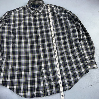 Polo Ralph Lauren Shirt Mens L Green Button Up Bartlett Long Sleeve Blue VTG