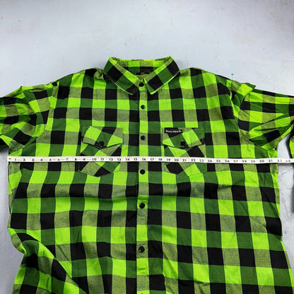Demons Behind Me Men's Long Sleeve Button-Up Flannel Shirt Green/Black Size 5XL