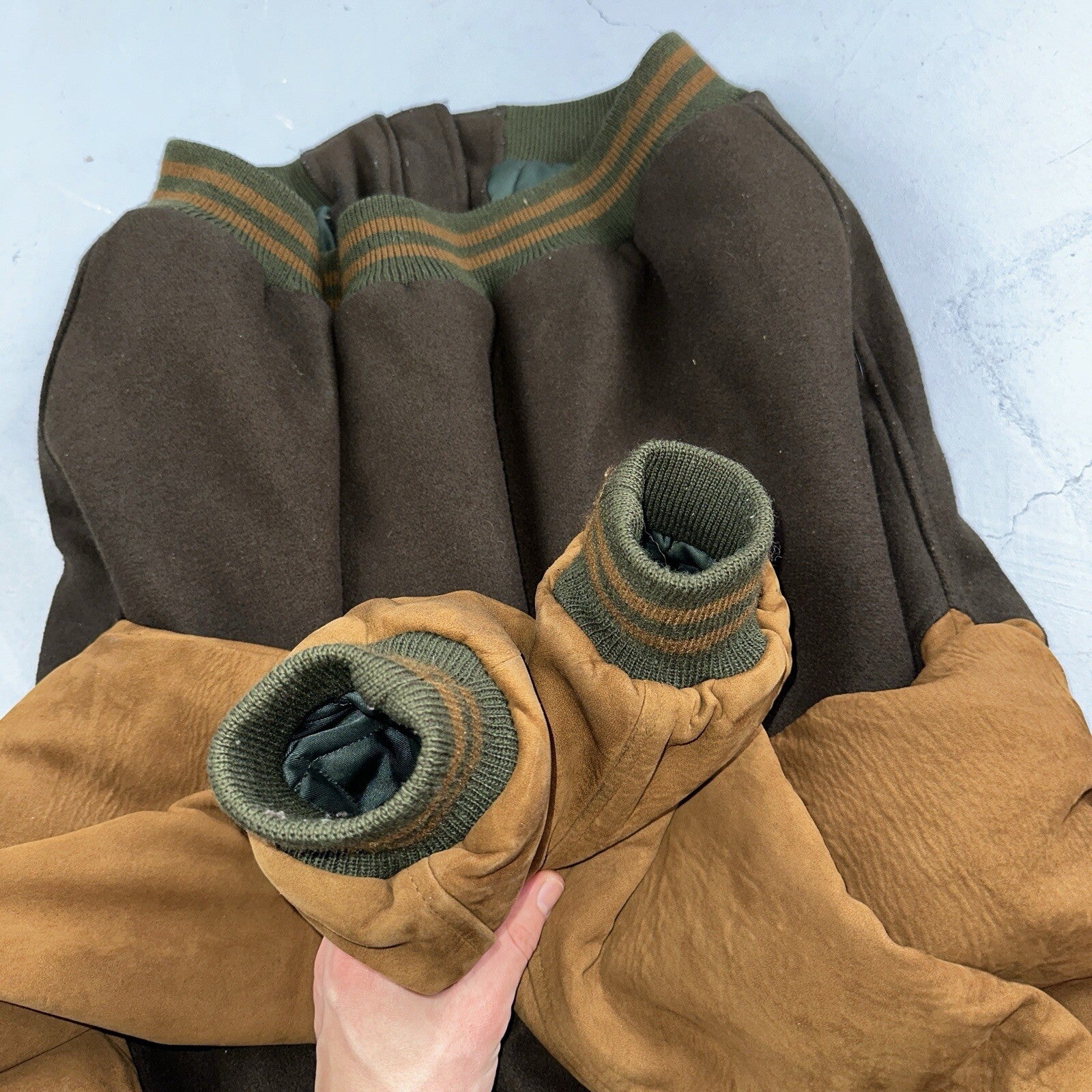 Golden Bear Vintage Leather Wool Brown Varsity Letterman Jacket L Suede