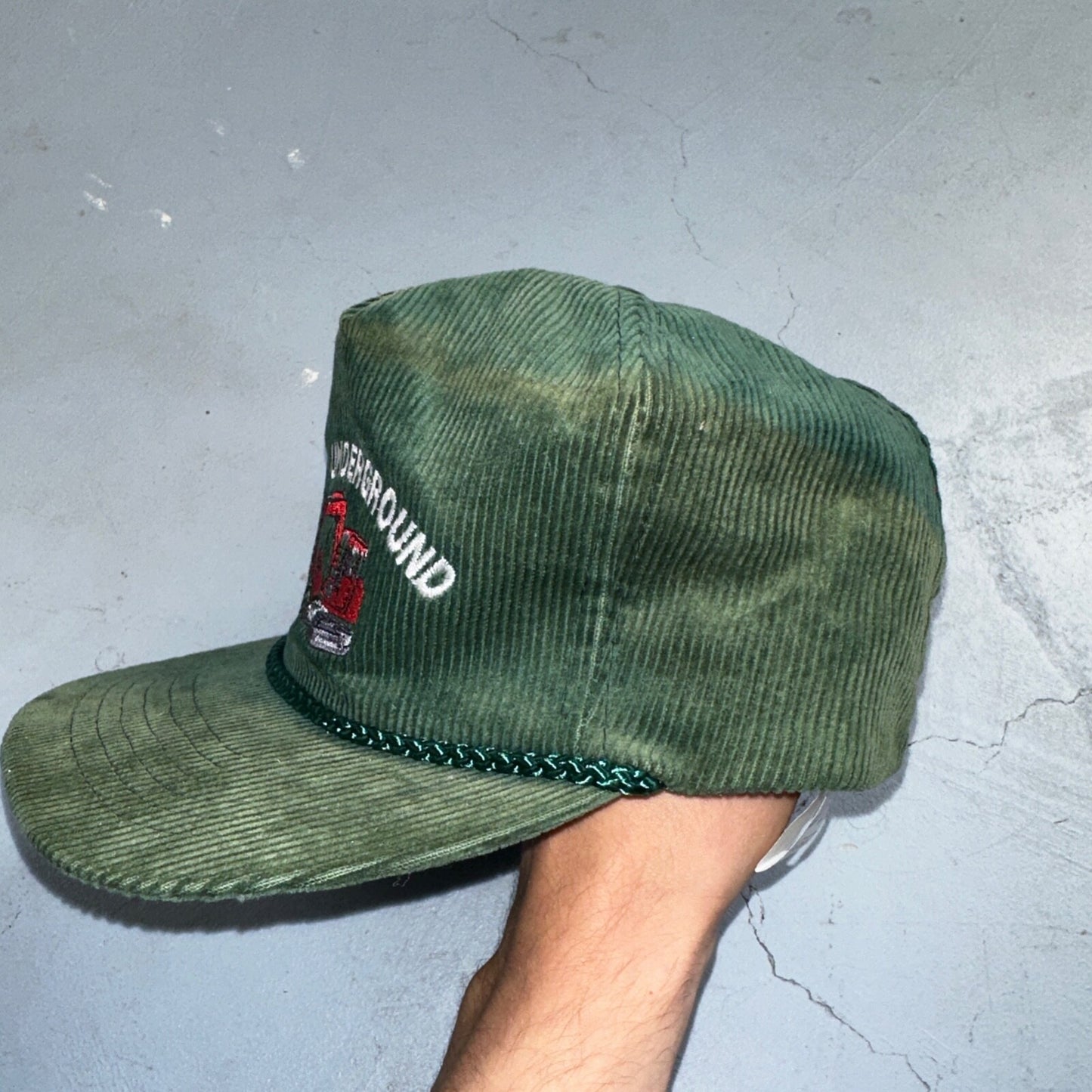 Snair Underground Corduroy VTG Hat Cap Snapback Construction Bulldozer Otto