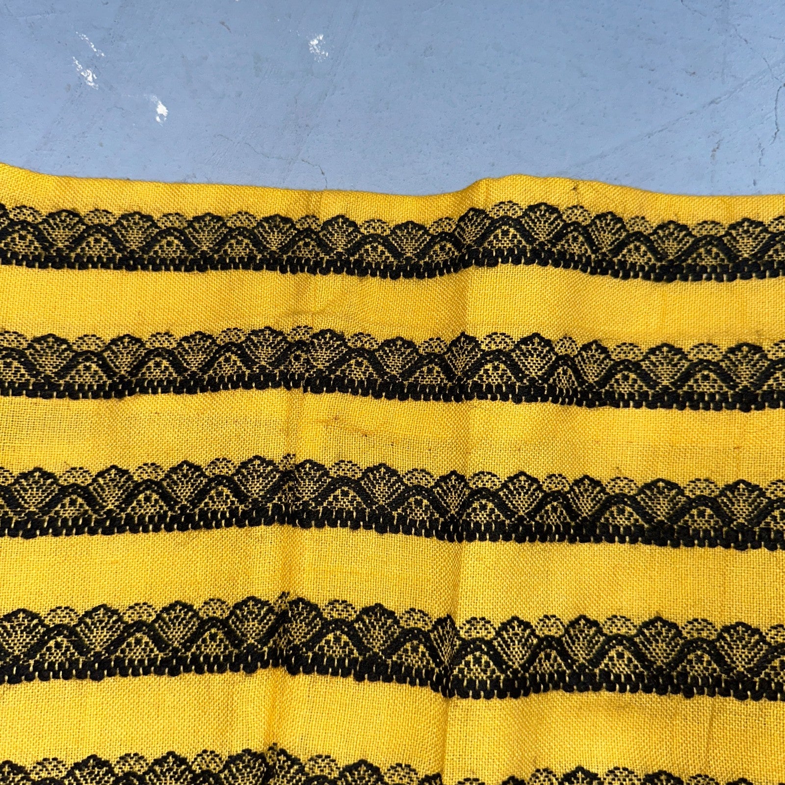 Vintage Marlies Handwebe Tyrol Skirt Yellow Wool Black Lace Trim Austria 50s