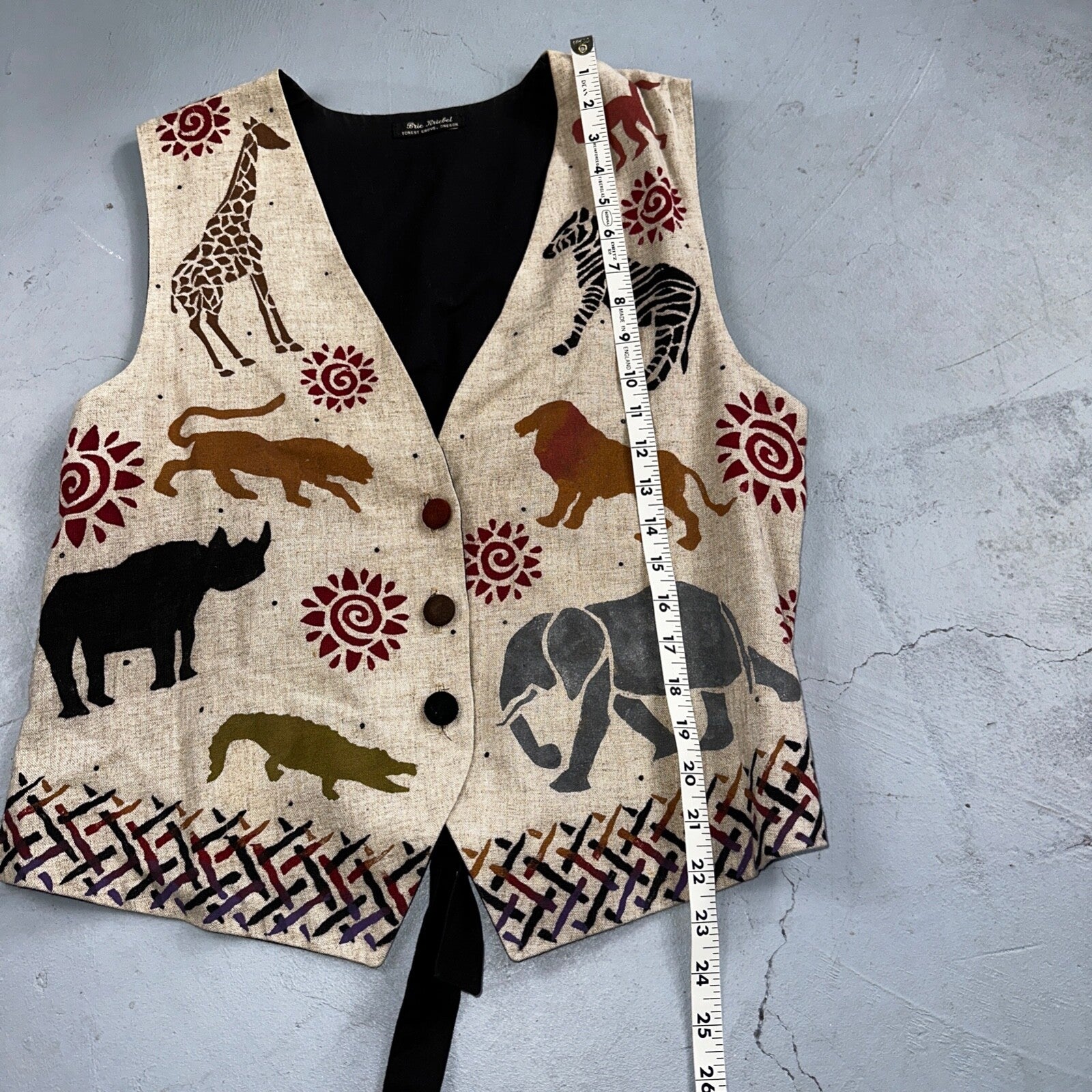 Brie Kriebel Animals Zoo Vest Art to Wear Womens Sz M Rare 80s Giraffe Elephant