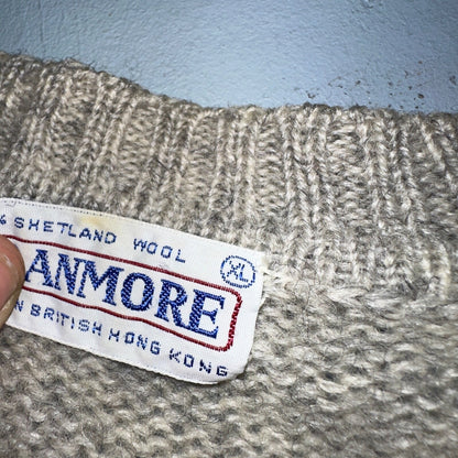 VTG Cranmore 100% Shetland Wool Mens Sweater Vest Size XL Gray Cable Knit Button