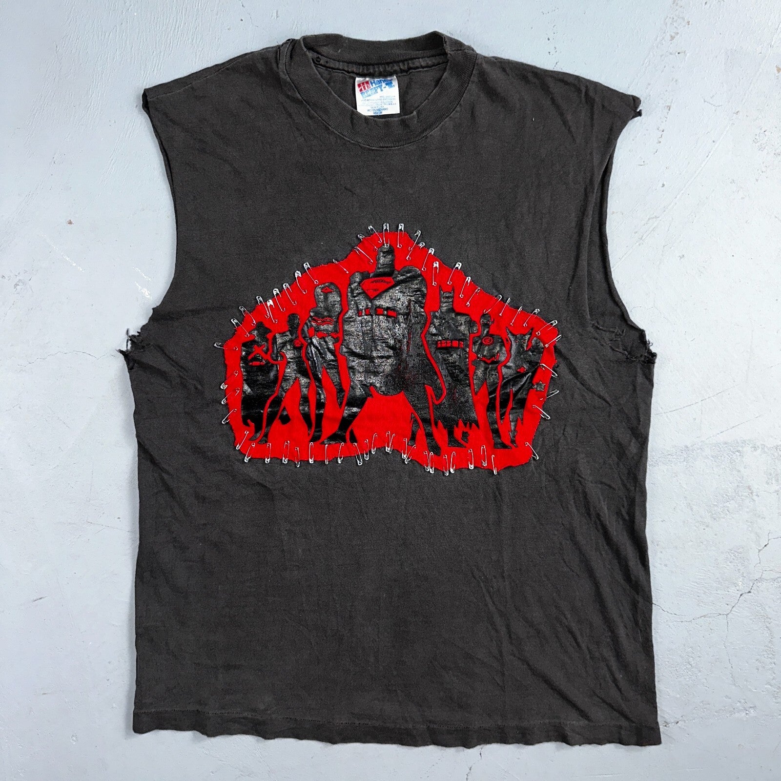 Super Hero Chopped Cut Sewn Custom VTG T Shirt Hanes 80s Beefy Rare Fun Batman