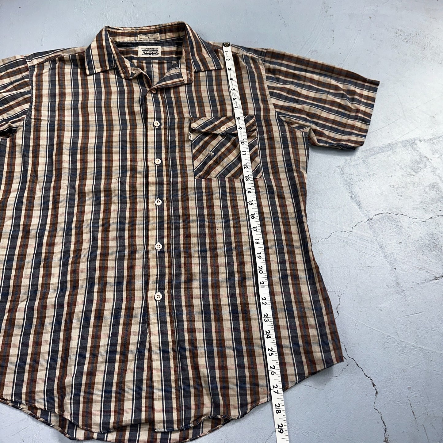 Levis VTG 1980s Button Shirt Mens L Plaid 80s Cowboy Shirt Korea Short Sleeve