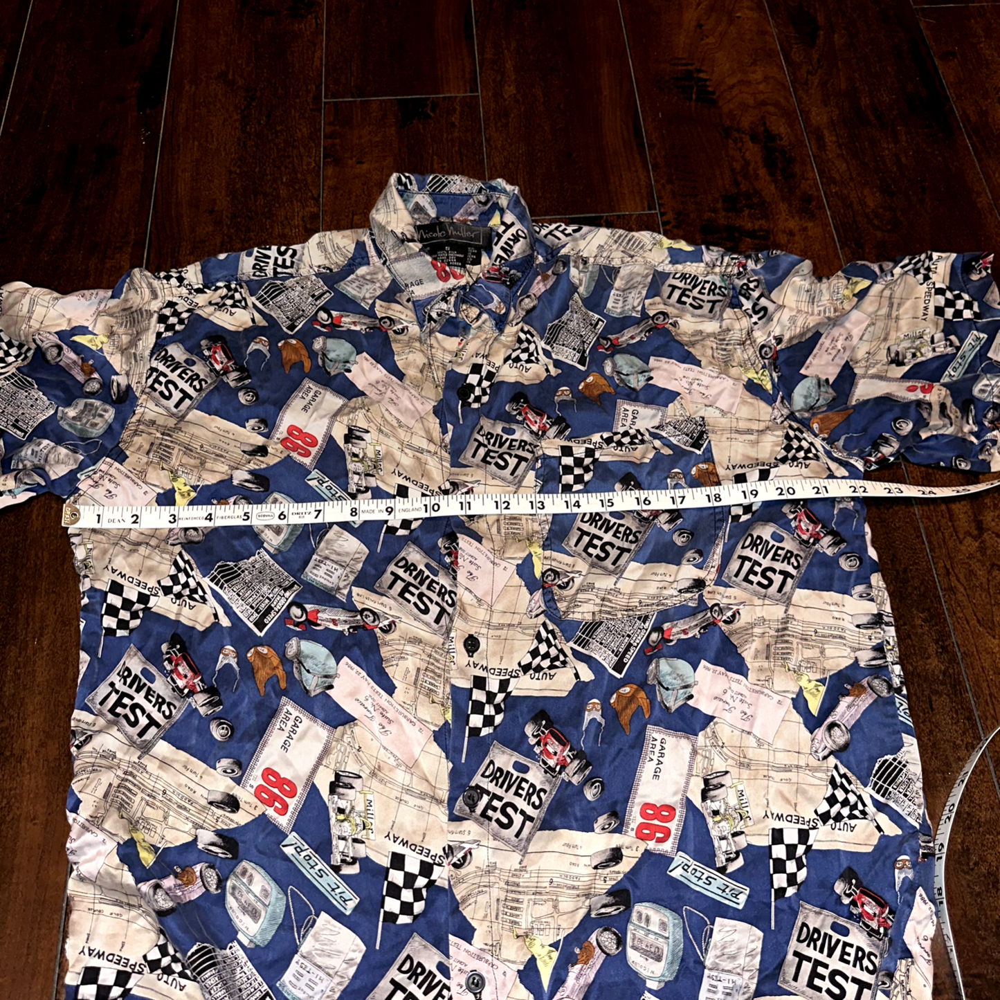 Nicole Miller 100% Silk Shirt Vintage 1994 Limited Quantities Cars Drivers Test