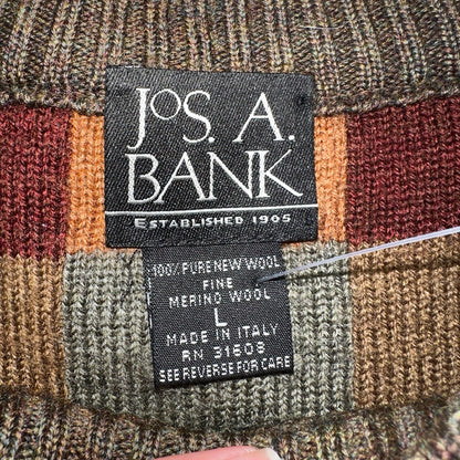 Jos A Bank VTG Mens L Pure Merino Wool Sweater Italy Checkboard 80s Patchwork