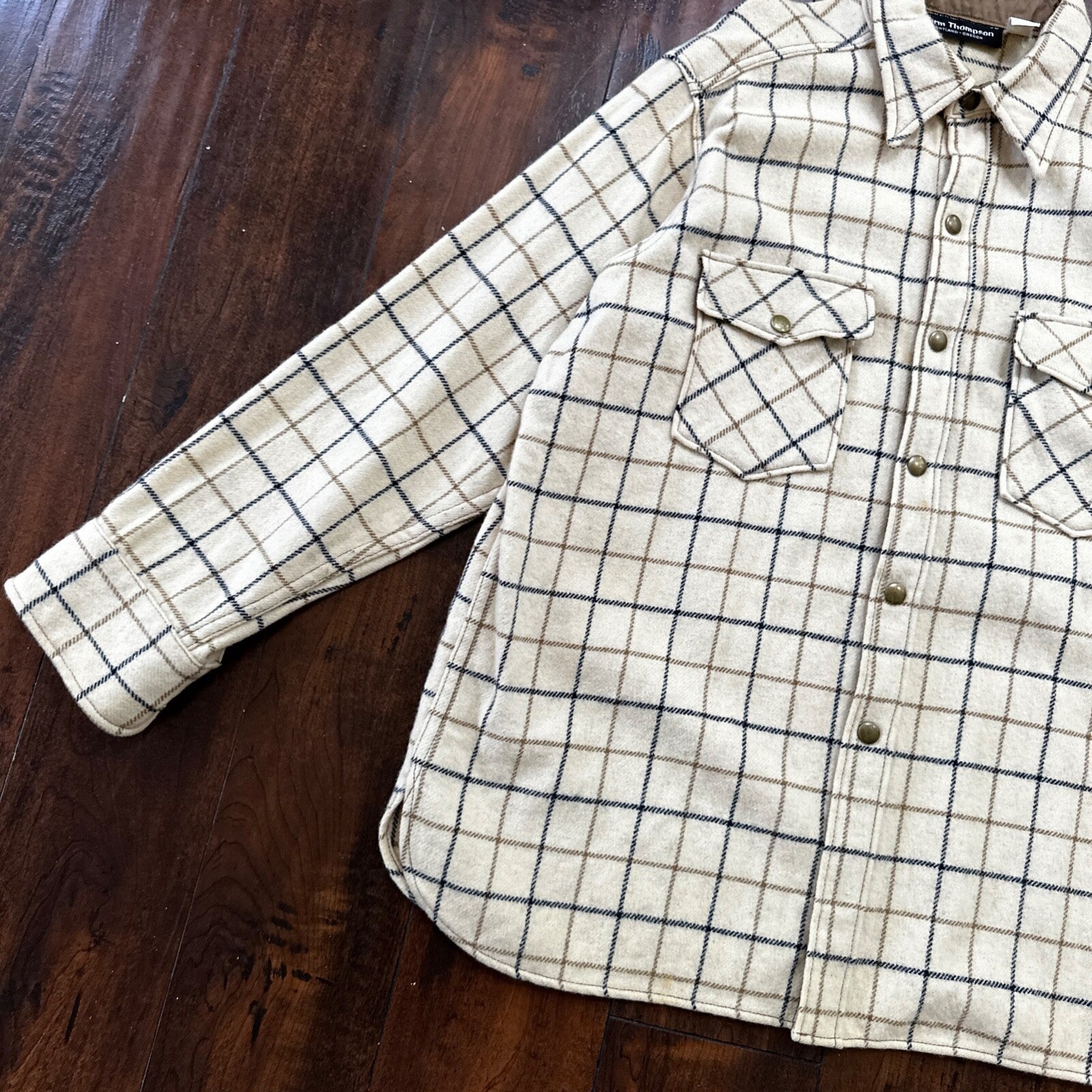 Norm Thompson VTG Long Sleeve Snap Up Heavy Wool Shirt Plaid 60s XL Rockabilly