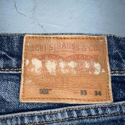 Levis 502 Y2K XX Slim Fit Jeans Blue Med Wash Whiskers 33x34 Vintage Style Worn