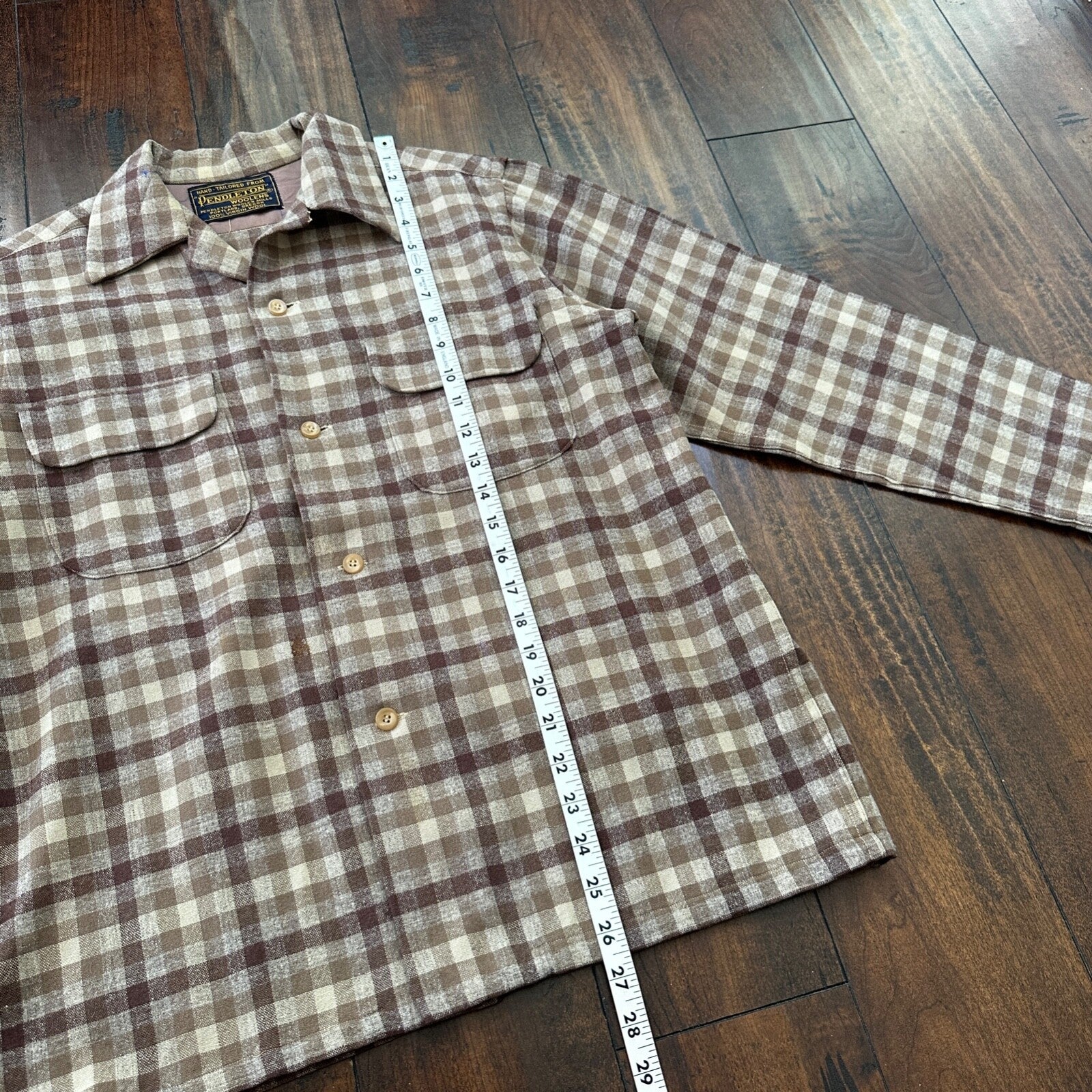VTG 1950s Pendleton Board Shirt Loop Virgin Wool Plaid Flannel Shirt 50s Brown