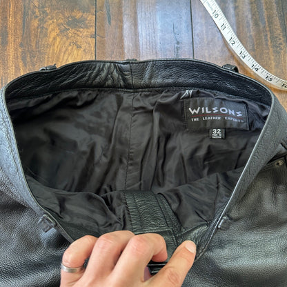 Vintage Wilsons Men's Lined Black Heavy Leather Pants Size 32 Act 30x29 Biker