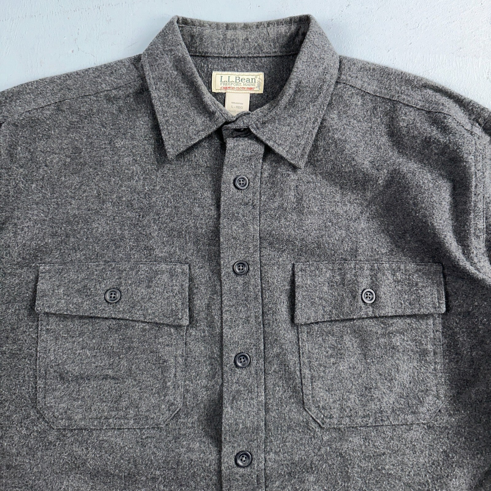 LL Bean VTG Mens L Chamois Cloth Gray Shirt Soft Cozy Flannel Cotton 90s