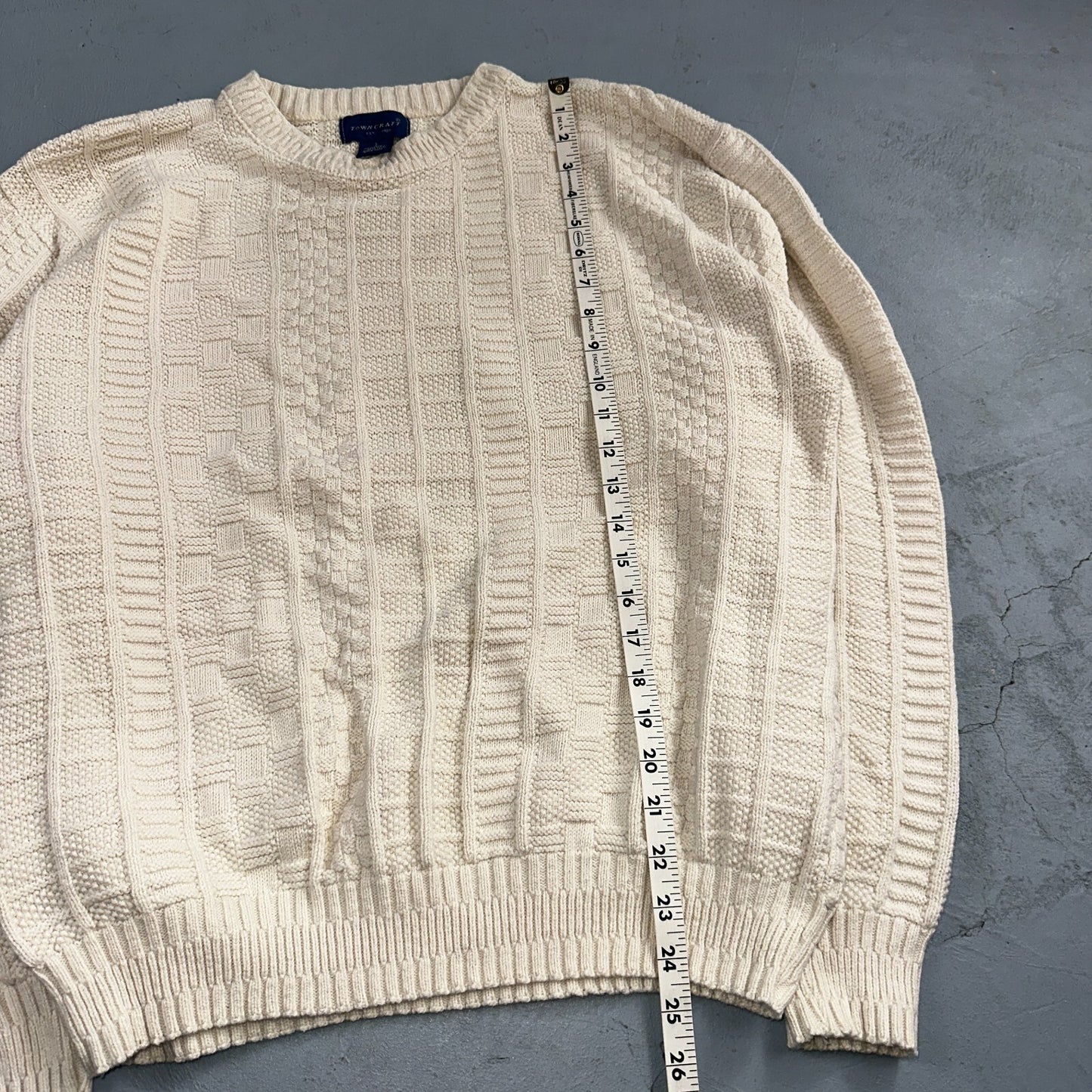 Towncraft VTG 80s 100% Cotton Made In USA Ivory Square Knit Sweater Sz L