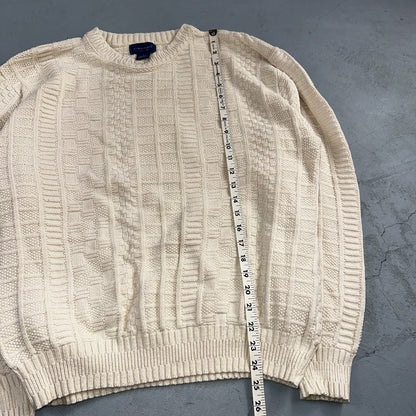 Towncraft VTG 80s 100% Cotton Made In USA Ivory Square Knit Sweater Sz L