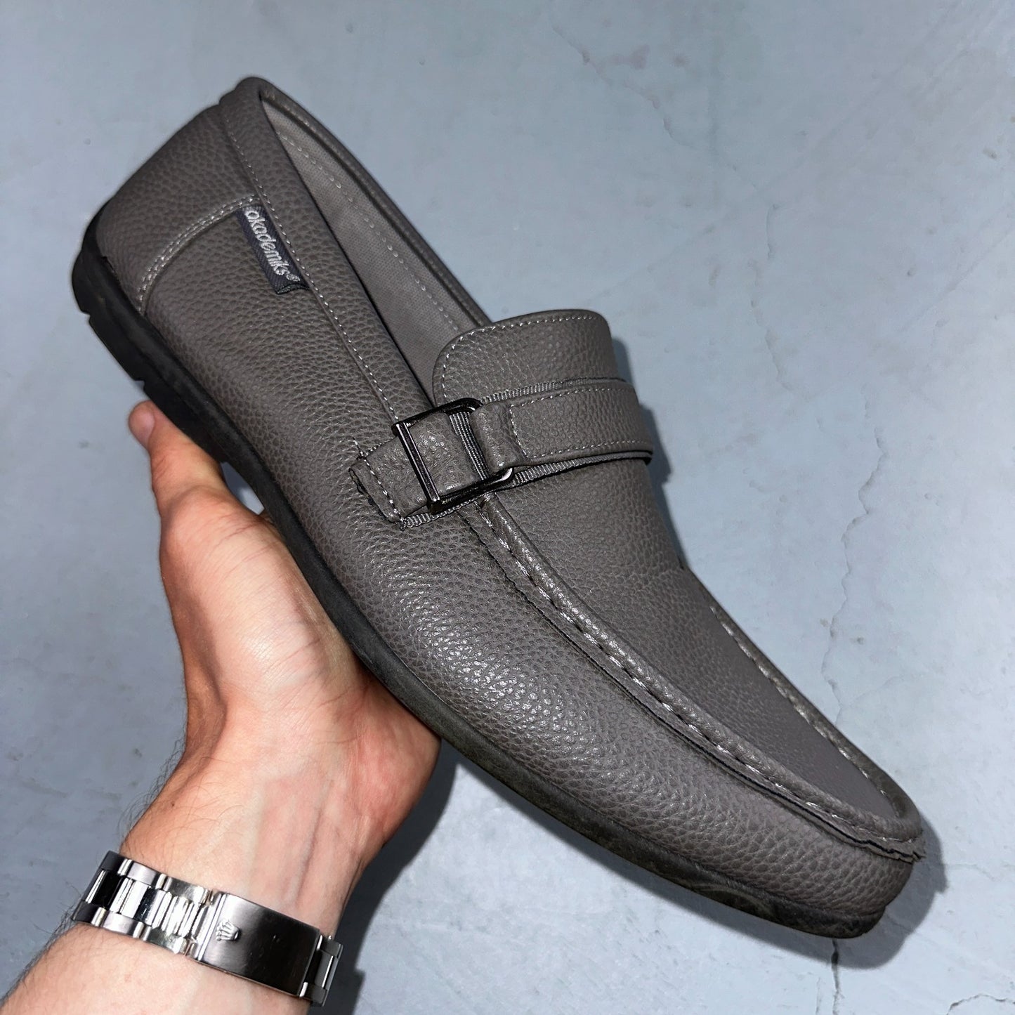 AKADEMIKS Men's Gray Faux Leather Roger Slip-On Driving Loafers SZ 12