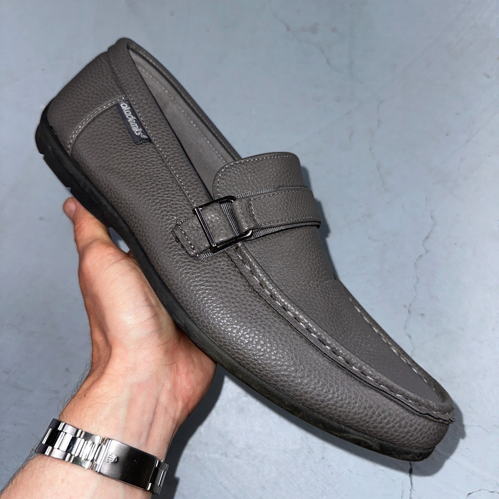 AKADEMIKS Men's Gray Faux Leather Roger Slip-On Driving Loafers SZ 12