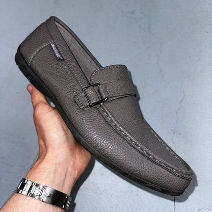 AKADEMIKS Men's Gray Faux Leather Roger Slip-On Driving Loafers SZ 12