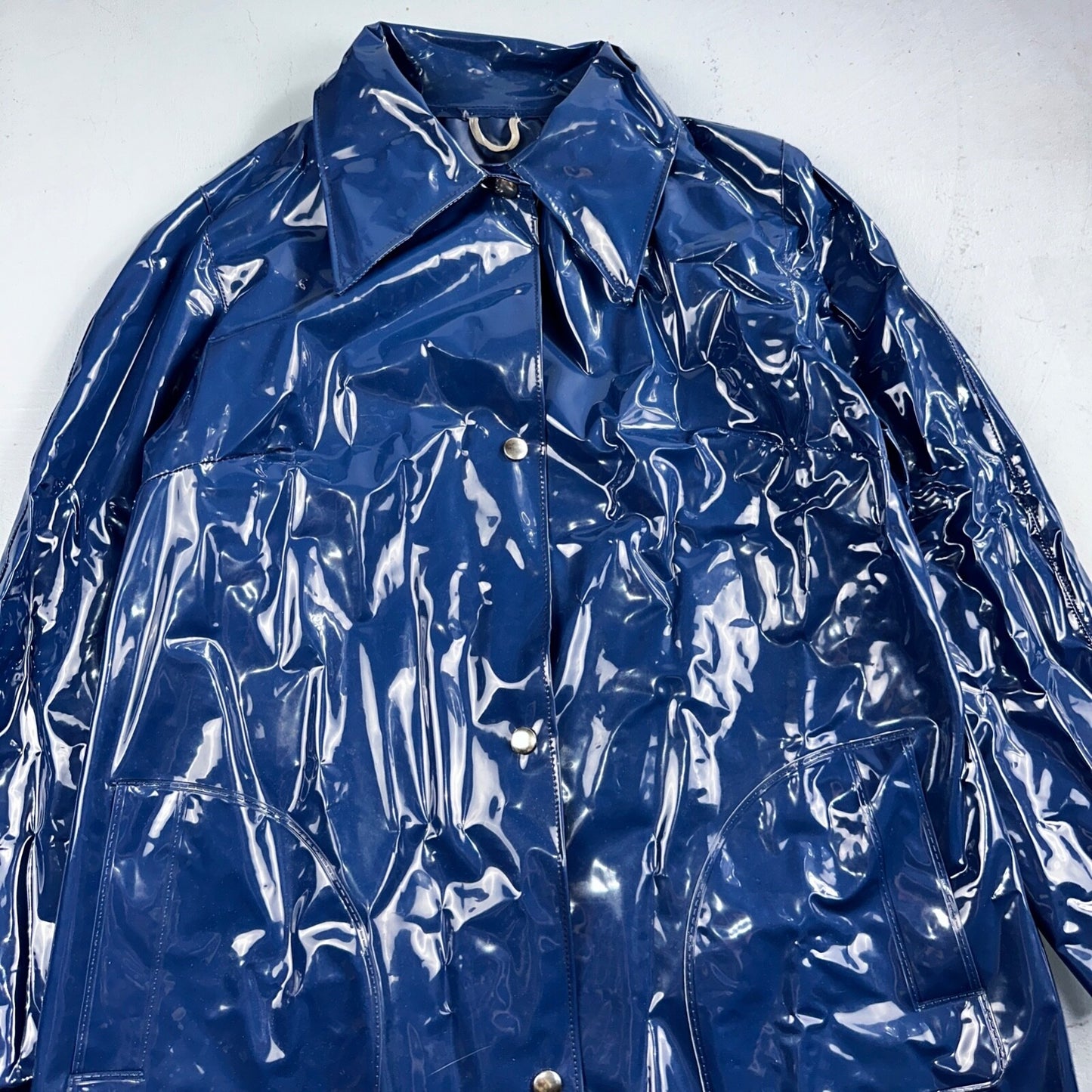 Liliput Womens Blue Trench Raincoat + Bucket Hat Polyester Rubber Vinyl 70s VTG