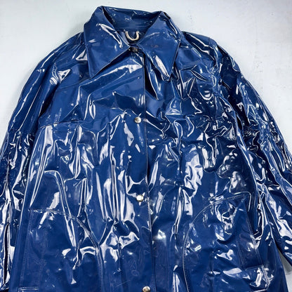 Liliput Womens Blue Trench Raincoat + Bucket Hat Polyester Rubber Vinyl 70s VTG