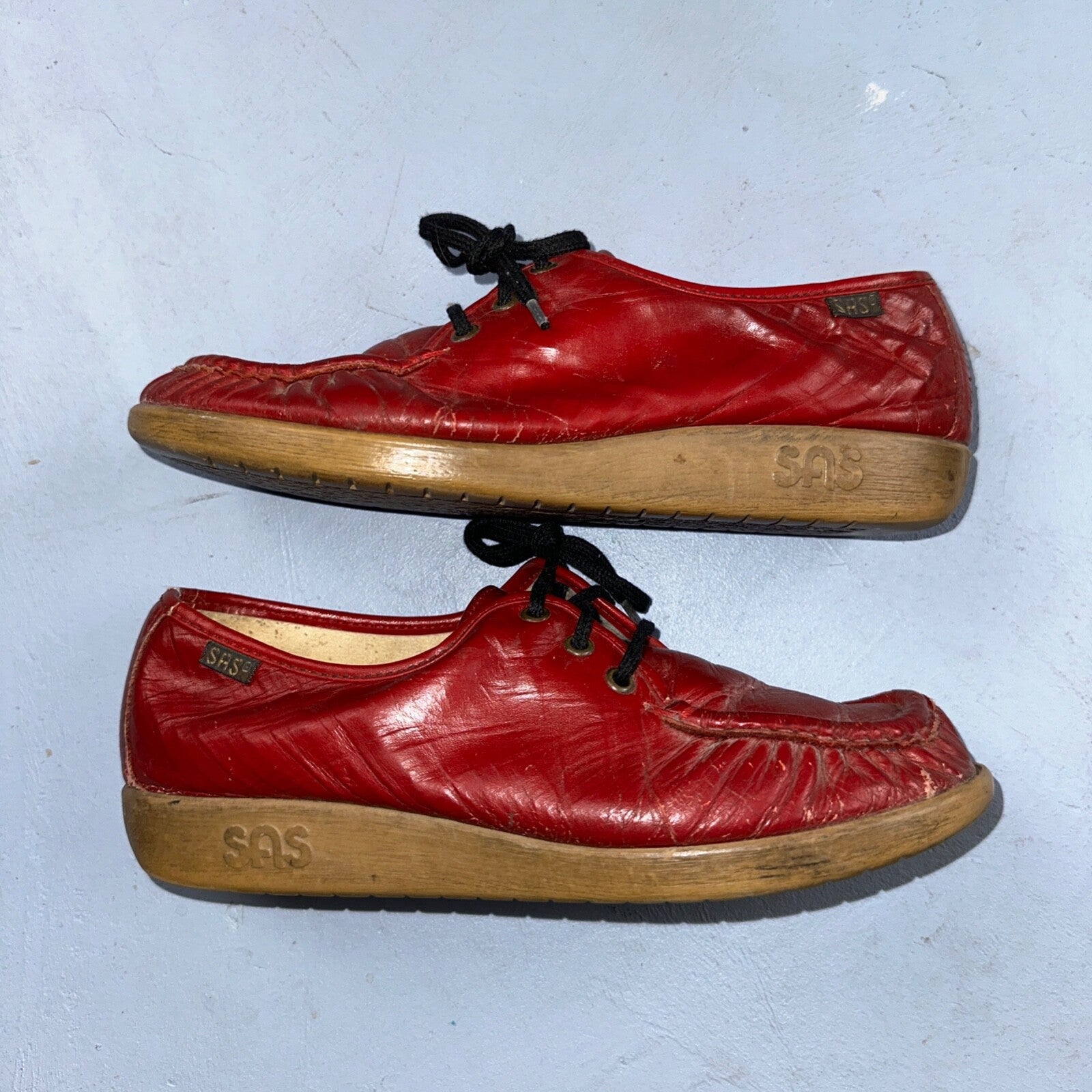 SAS Bounce Red Leather Lace Up Comfort Women's Shoes Sz 8 VTG 80s