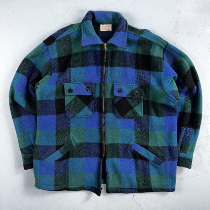 Brent Montgomery Ward Vintage 50s 60s Wool Mackinaw Plaid Full Zip Jacket L