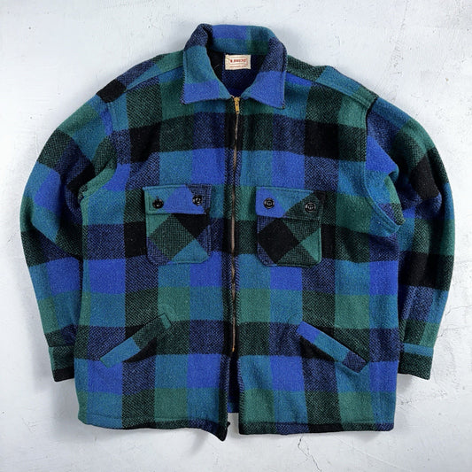 Brent Montgomery Ward Vintage 50s 60s Wool Mackinaw Plaid Full Zip Jacket L