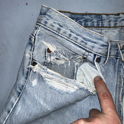 Levis 501 Vintage 90s Straight Leg Jeans 32x30 80s Light Wash Act 28x30 Thrashed