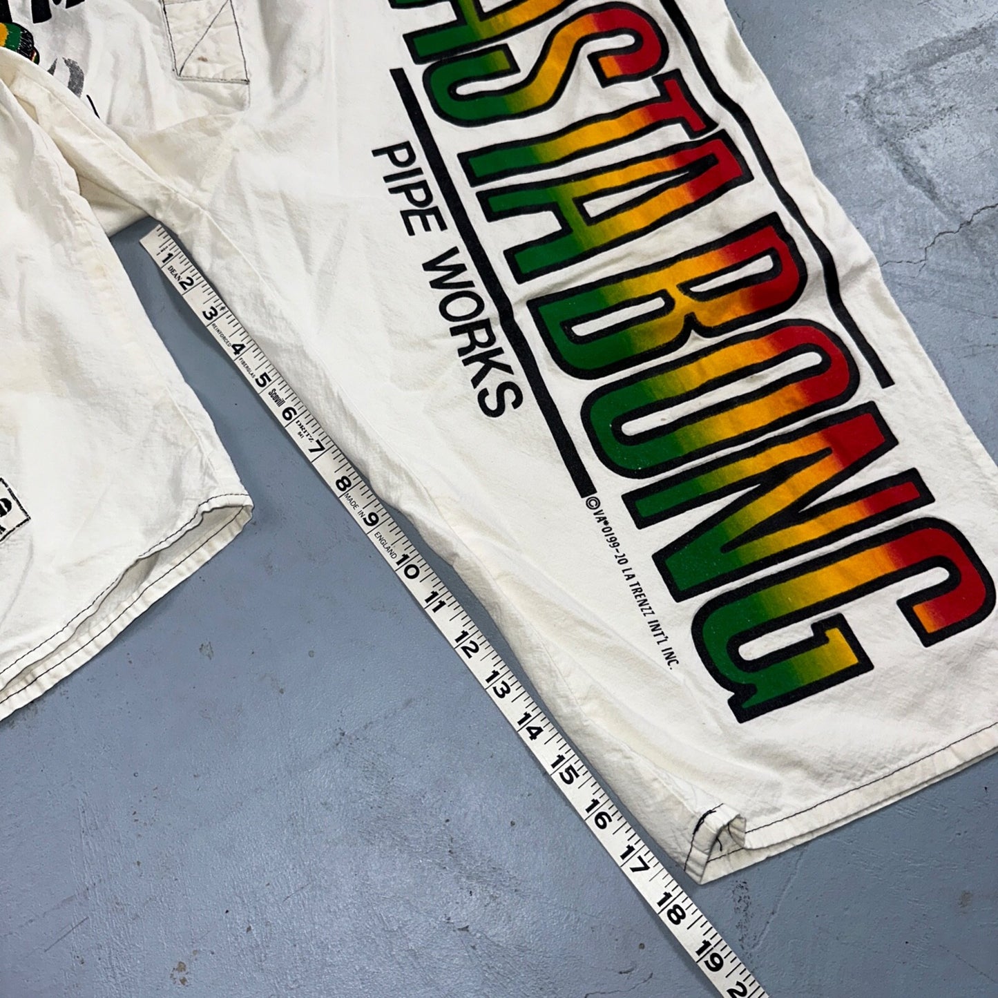 Rasta Bong Pipe Works Long Shorts White 100% Cotton One Size La Trenzz VTG 90s
