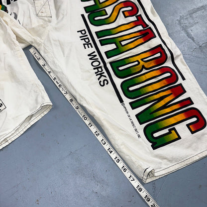 Rasta Bong Pipe Works Long Shorts White 100% Cotton One Size La Trenzz VTG 90s