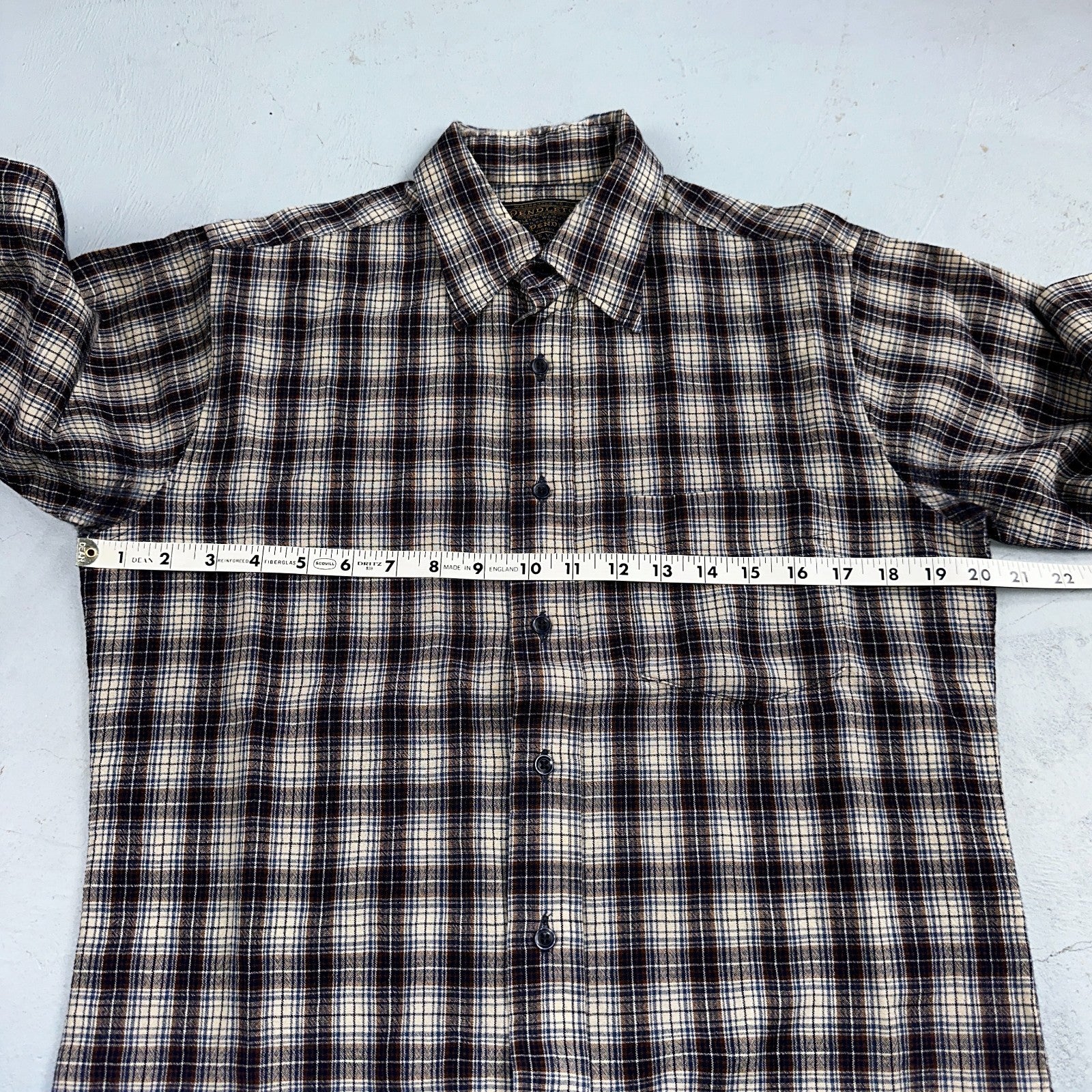 Vintage Pendleton Shirt Mens M Wool Plaid Flannel USA Button 1970s 70s Brown