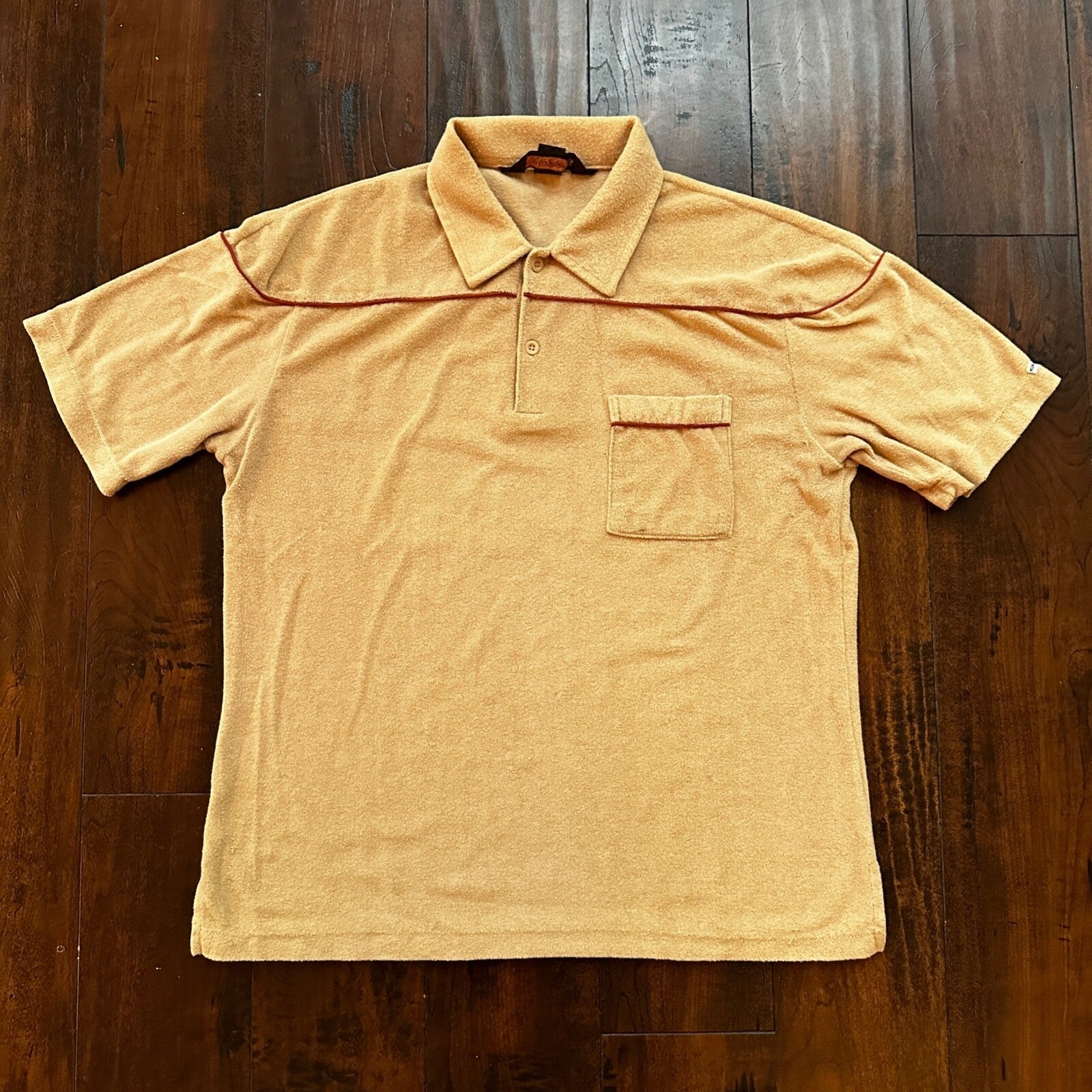 VTG Mens HUK-A-POO 70s Terry Cloth Knit Polo Shirt Rockabilly XL 1970s Cotton