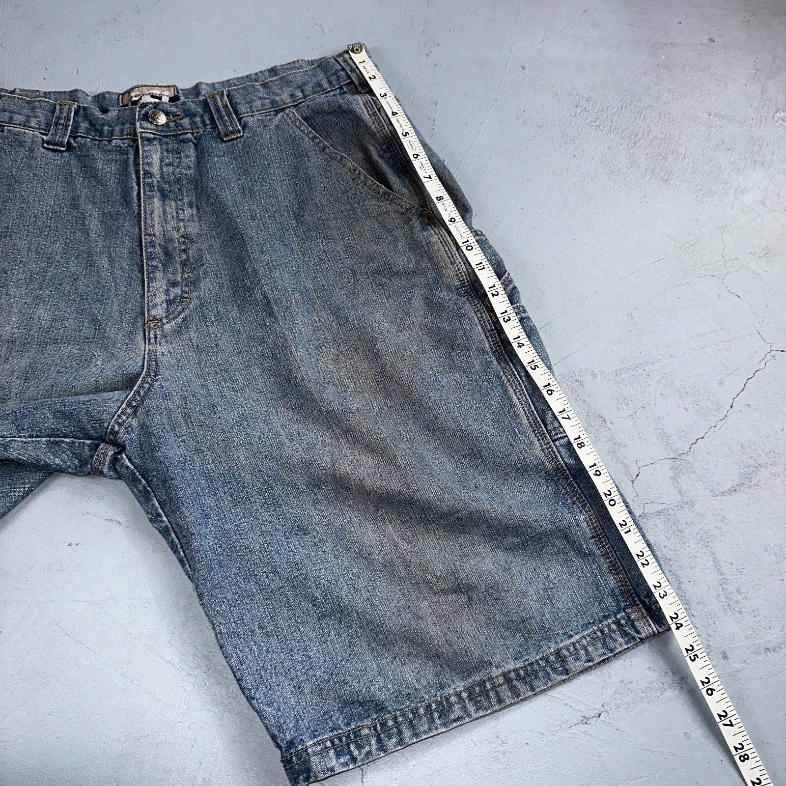 PCI PEAR CONNECTION Kenpa Blue Denim Baggy Skate Cargo Shorts Men Size 38 Y2K
