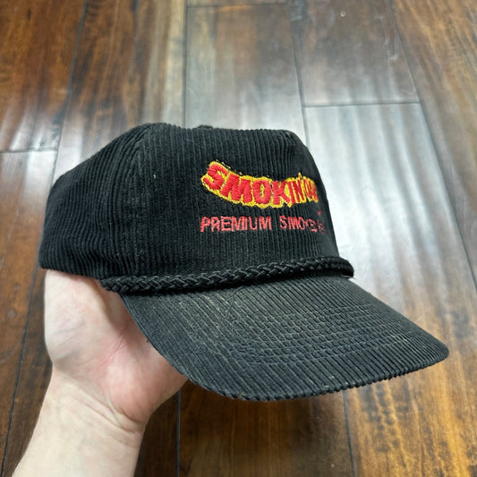 Smokin Oak VTG Hat Cap Snapback Smoke Cigarettes Meat Food Funny Corduroy Black