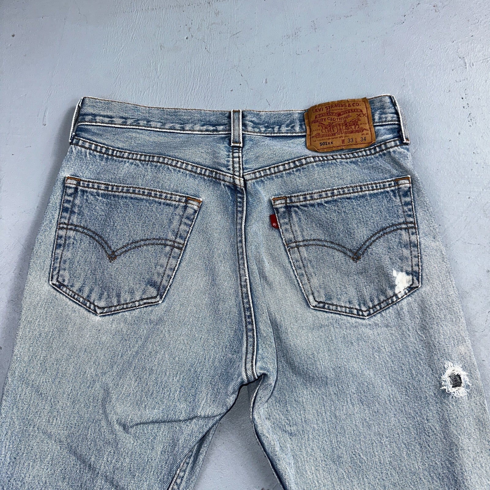 Levis 501 Vintage 90s Mexico Straight Leg Jeans 33x34 Y2K Light Wash Act 30x29