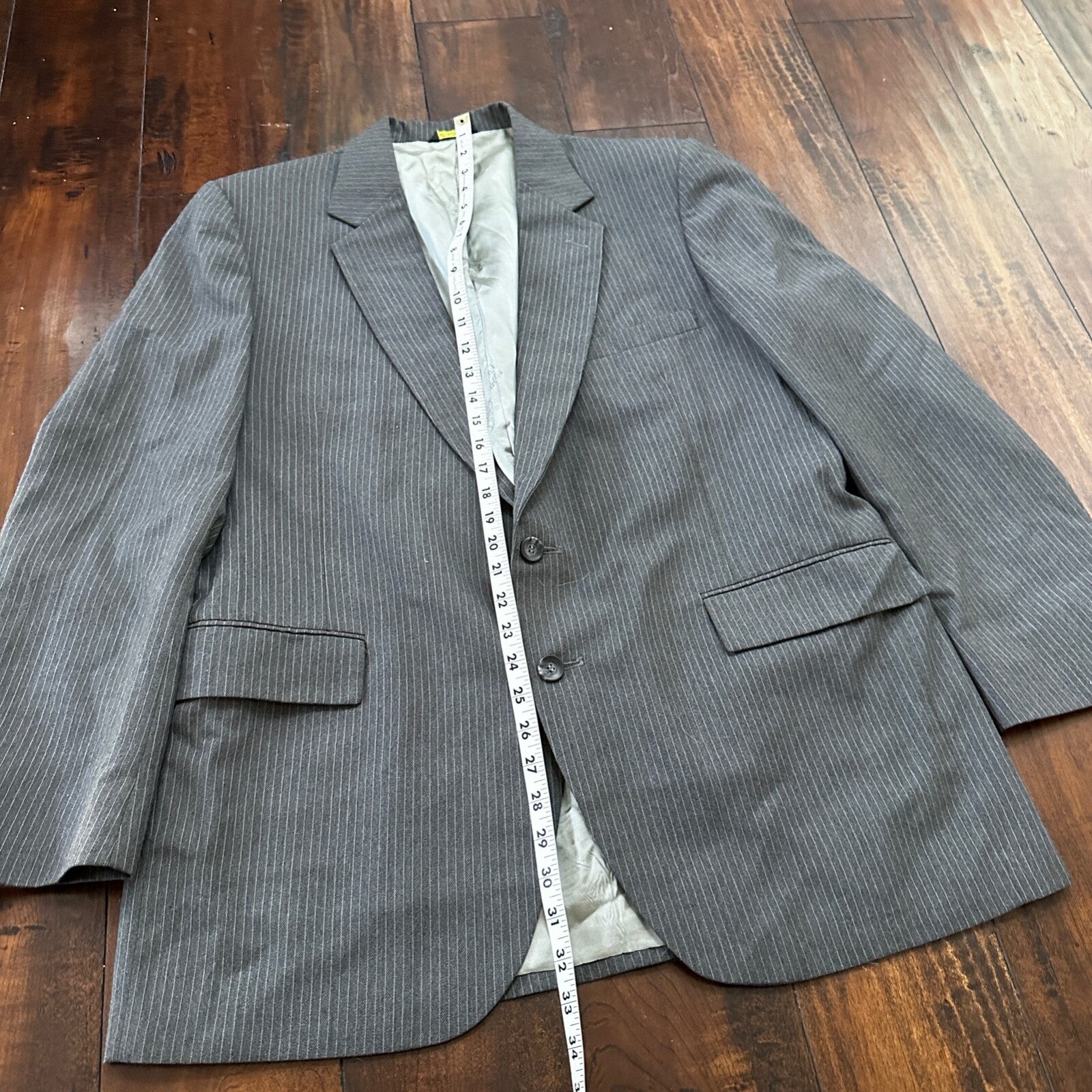 Vtg USA Eagles Pinstripe Mens Gray Wool 3 Pc Suit 42 Vest 33x30 1980s Vest