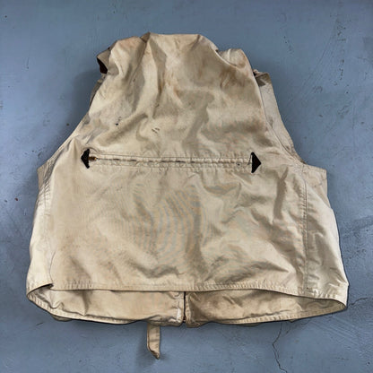 VTG Hurricane Fishing Vest Men's Size L Beige Sleeveless Zip-Up 100% Cotton 70s