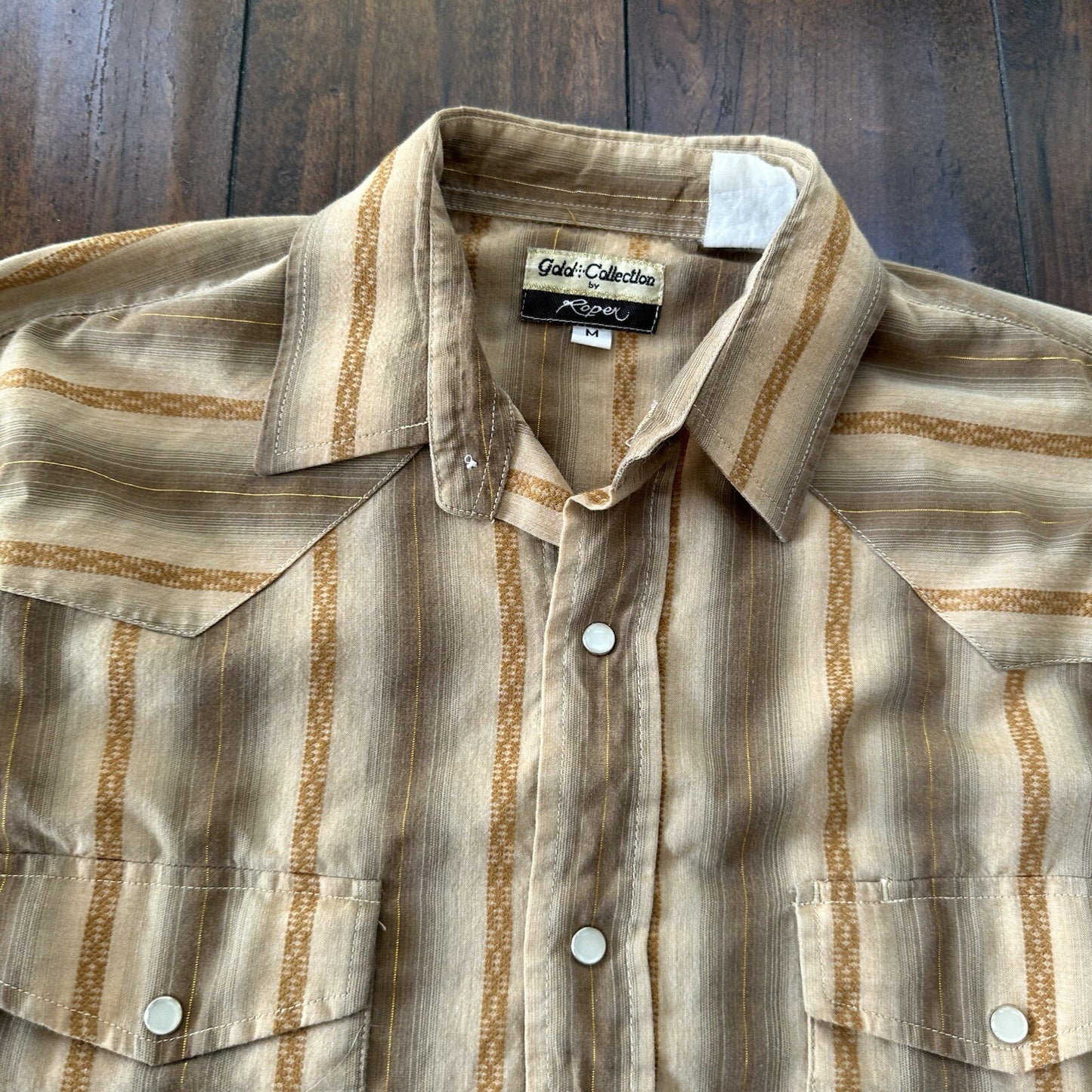 Mens ROPER Gold Collection Pearl Snap Button Front Pockets Western Shirt M Gold