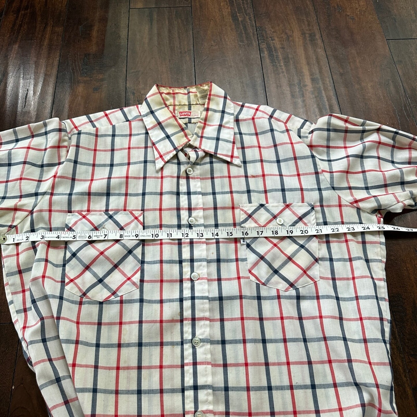 Vintage Levis Shirt Mens XL Red Blue Plaid Button Up White Tab 80s 90s 1980s