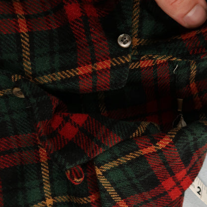 VTG 60s Wool Button Down Shirt Loop Wool Plaid Flannel Shirt 50s Red Rockabilly