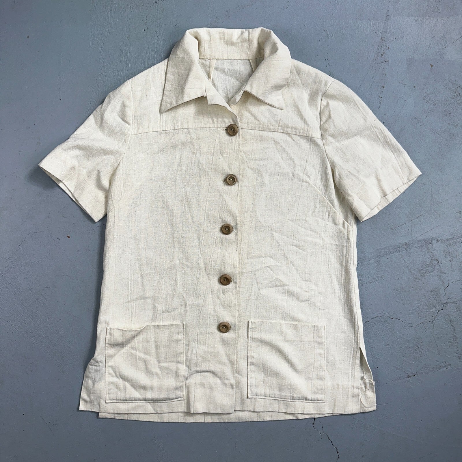 Chore VTG Womens Button Front Blouse Shirt Crop Rockabilly Western 70s 80s