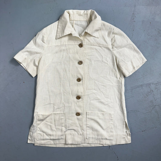 Chore VTG Womens Button Front Blouse Shirt Crop Rockabilly Western 70s 80s