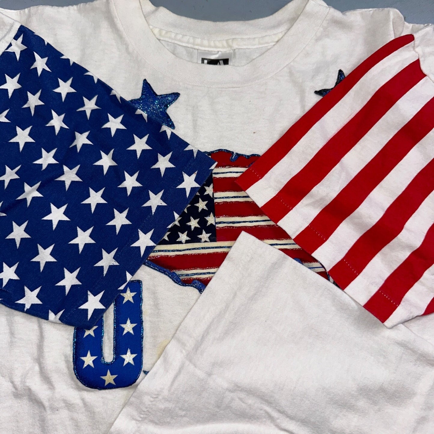 USA Flag American Flag VTG T Shirt LA Sportswear Custom Glitter One Of A Kind