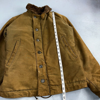 VTG WWII US NAVY USN N1 Deck Jacket Sz 38 Alpaca Stencil Work Coat Rare WW2