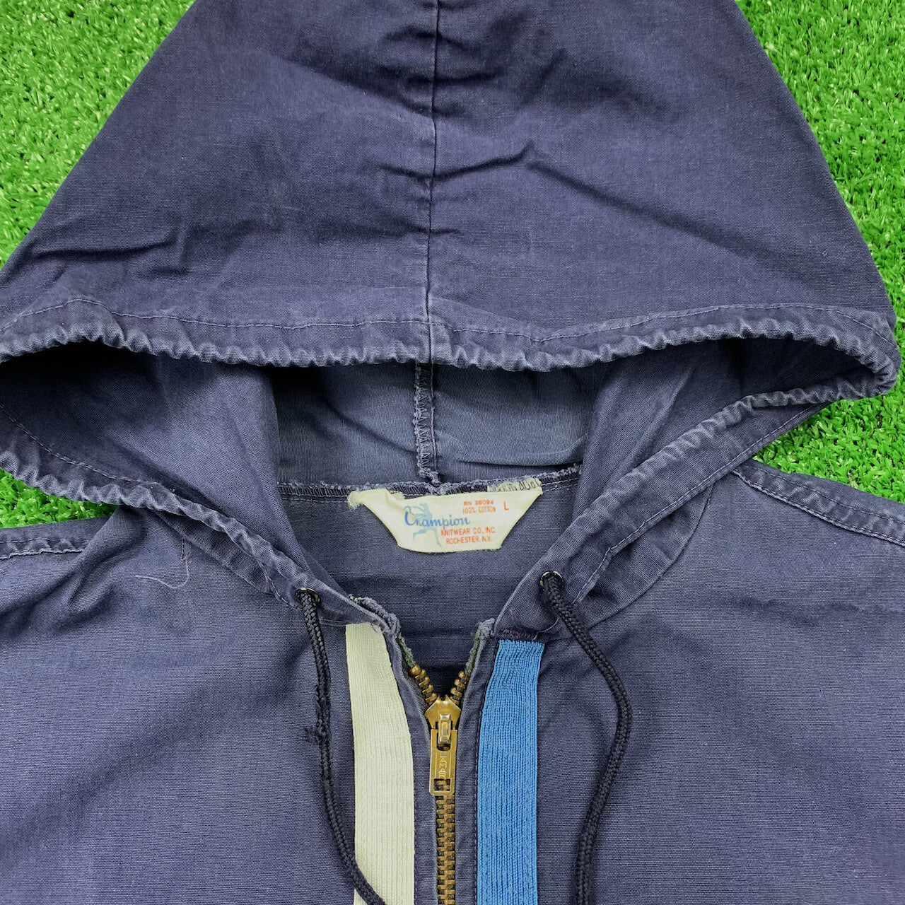 Champion 50s Zip Up Vintage Blank Blue Hoodie 60s 70s Jacket Warm USA New York