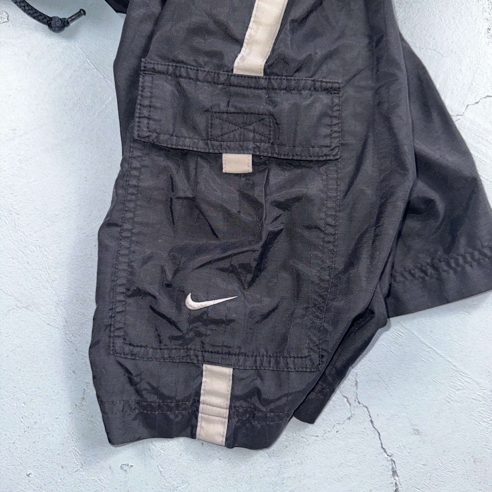 Nike Vintage Black Nylon Shorts Swoosh XL 90s Black Tag 9” Inseam Running Track