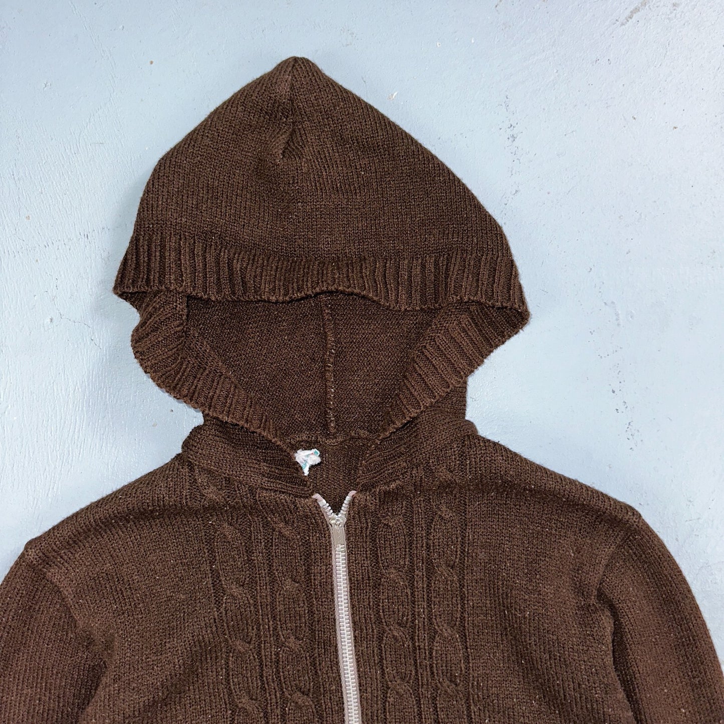 Vtg 70s Sears JR Hoodie Chunky Zip Up Sweater Brown Women's L 1970s Junior