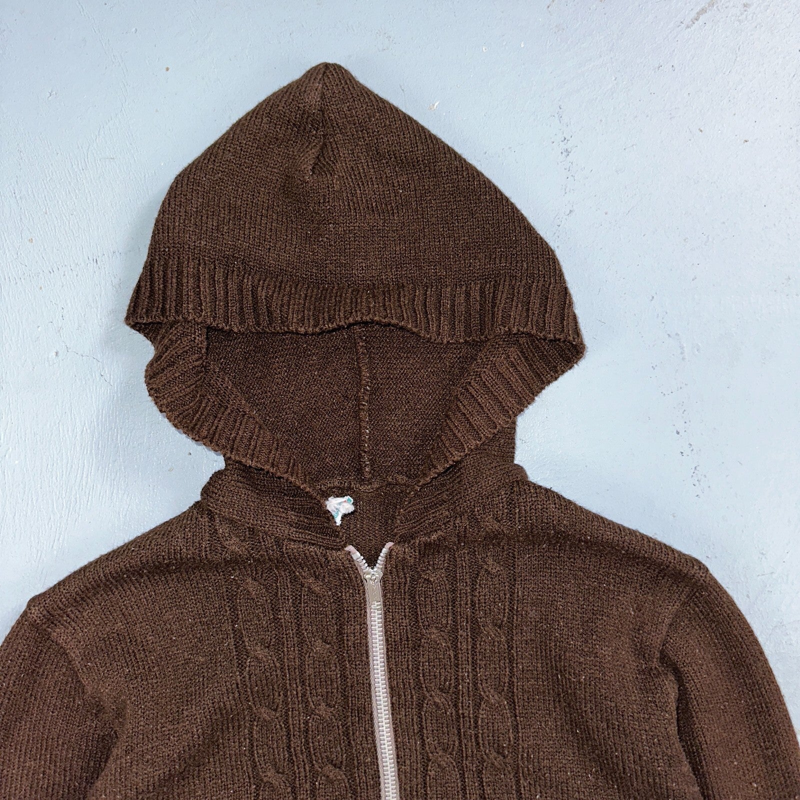 Vtg 70s Sears JR Hoodie Chunky Zip Up Sweater Brown Women's L 1970s Junior